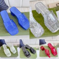 Gucci Women GG Slide Sandal Logo Blue Transparent Rubber 6 Cm Heel (3)