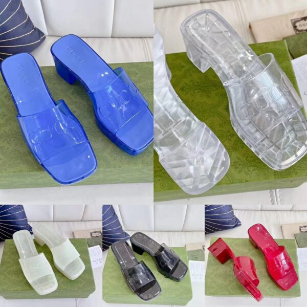 Gucci Women GG Slide Sandal Logo Blue Transparent Rubber 6 Cm Heel (1)