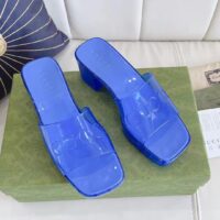 Gucci Women GG Slide Sandal Logo Blue Transparent Rubber 6 Cm Heel (3)