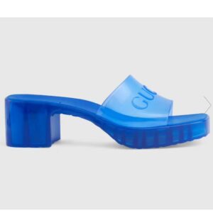 Gucci Women GG Slide Sandal Logo Blue Transparent Rubber 6 Cm Heel