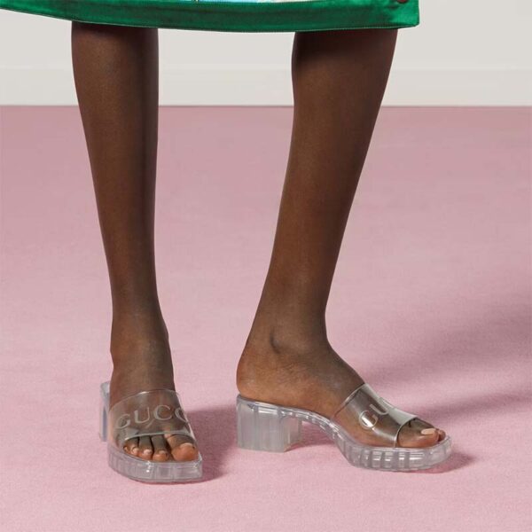 Gucci Women GG Slide Sandal Logo White Transparent Rubber 6 Cm Heel (1)