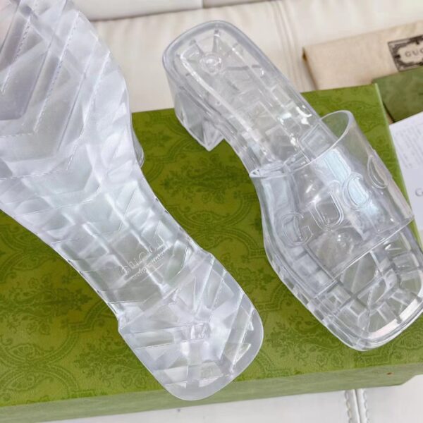 Gucci Women GG Slide Sandal Logo White Transparent Rubber 6 Cm Heel (2)