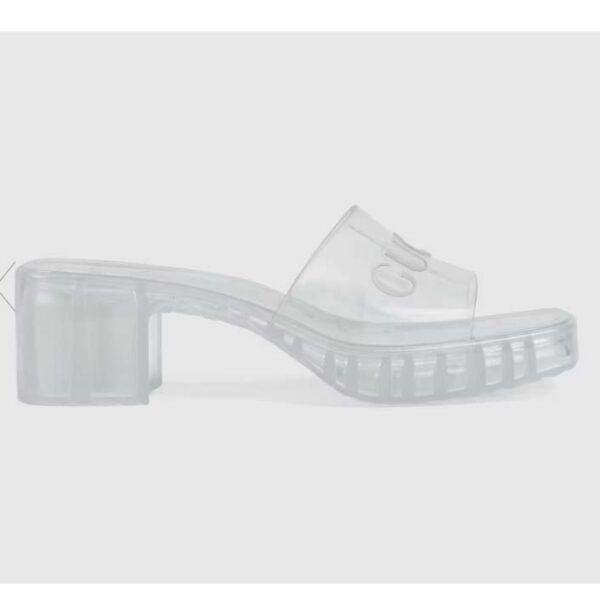 Gucci Women GG Slide Sandal Logo White Transparent Rubber 6 Cm Heel (3)