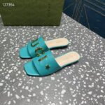 Gucci Women GG Slide Sandal Turquoise Leather Textured Logo Star Flat 1 Cm Heel - Imagen 7