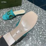 Gucci Women GG Slide Sandal Turquoise Leather Textured Logo Star Flat 1 Cm Heel - Imagen 11