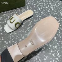 Gucci Women GG Slide Sandal White Leather Textured Logo Star Flat 1 Cm Heel (4)