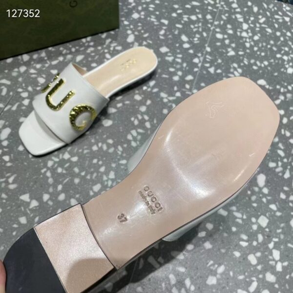 Gucci Women GG Slide Sandal White Leather Textured Logo Star Flat 1 Cm Heel (3)