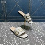 Gucci Women GG Slide Sandal White Leather Textured Logo Star Flat 1 Cm Heel - Image 5