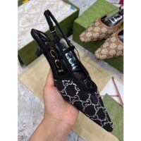 Gucci Women GG Slingback Pump Black Mesh GG Crystals Low 4 cm Heel (9)