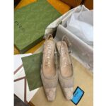 Gucci Women GG Slingback Pump Rose Beige Mesh Crystals Kitten 4 Cm Heel – Image 4