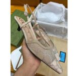 Gucci Women GG Slingback Pump Rose Beige Mesh Crystals Kitten 4 Cm Heel – Image 5