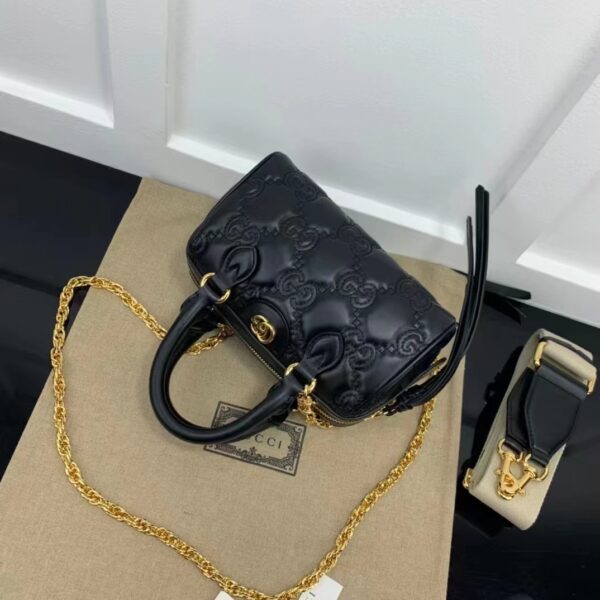Gucci Women Matelassé Leather Top Handle Bag Black GG Matelassé Leather Double G (4)