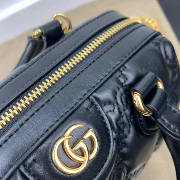 Gucci Women Matelassé Leather Top Handle Bag Black GG Matelassé Leather Double G (6)