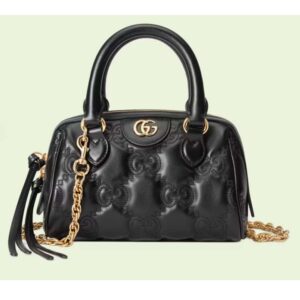 Gucci Women Matelassé Leather Top Handle Bag Black GG Matelassé Leather Double G