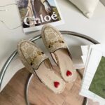 Gucci Women Maxi GG Princetown Slipper Beige White GG Raffia Effect Fabric Flat - Image 6