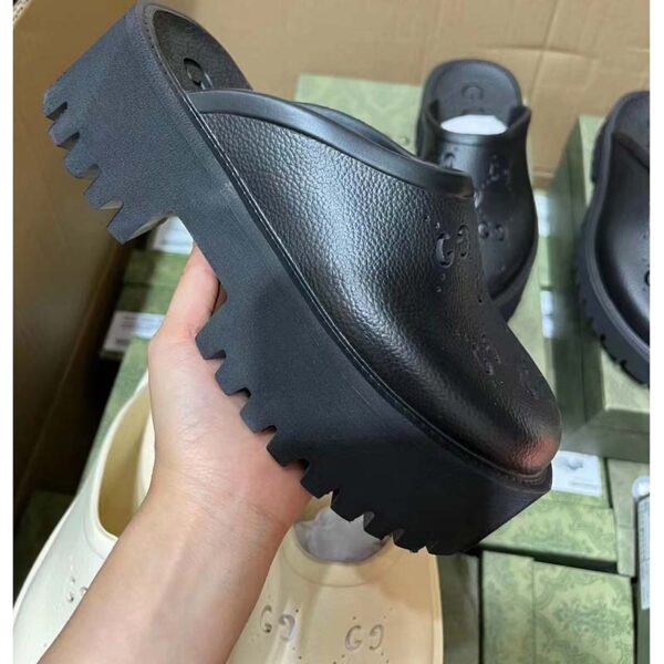 Gucci Women Slip-On Sandal Black Perforated GG Rubber Mid 6 Cm Heel (1)