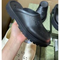 Gucci Women Slip-On Sandal Black Perforated GG Rubber Mid 6 Cm Heel (6)