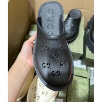 Gucci Women Slip-On Sandal Black Perforated GG Rubber Mid 6 Cm Heel (6)