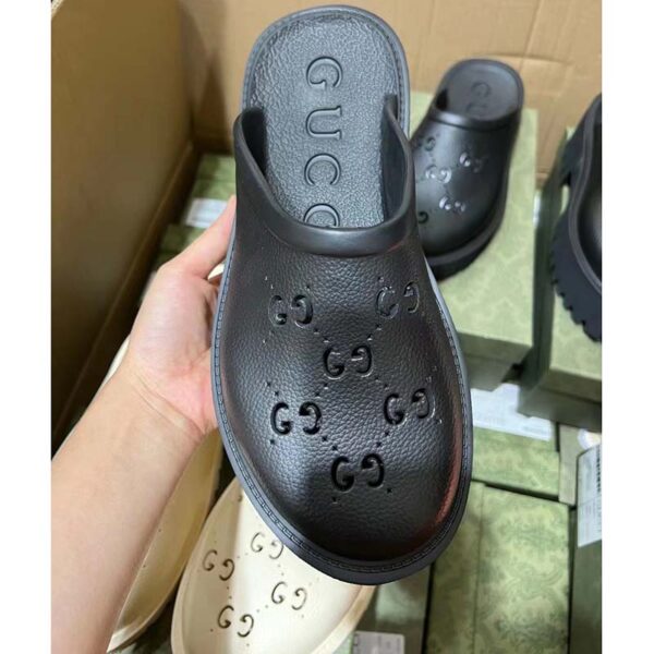 Gucci Women Slip-On Sandal Black Perforated GG Rubber Mid 6 Cm Heel (3)