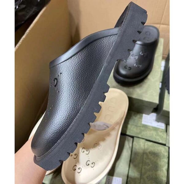 Gucci Women Slip-On Sandal Black Perforated GG Rubber Mid 6 Cm Heel (4)