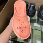 Gucci Women Slip-On Sandal Peach Perforated GG Rubber Mid 6 Cm Heel - immagine 3