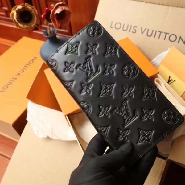 Louis Vuitton LV Unisex Brazza Wallet Black Monogram Shadow Calf Leather (9)