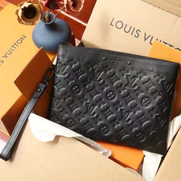 Louis Vuitton LV Unisex Discovery Pochette Black Monogram Shadow Calf Leather (1)