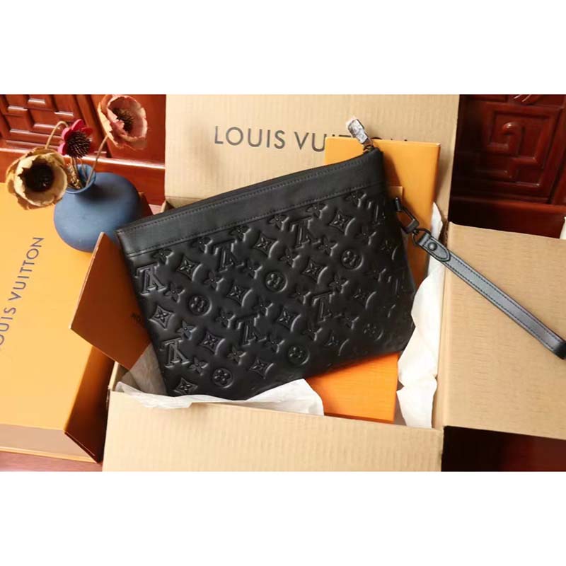 Louis Vuitton Discovery Pochette Monogram Shadow PM Black in Calf