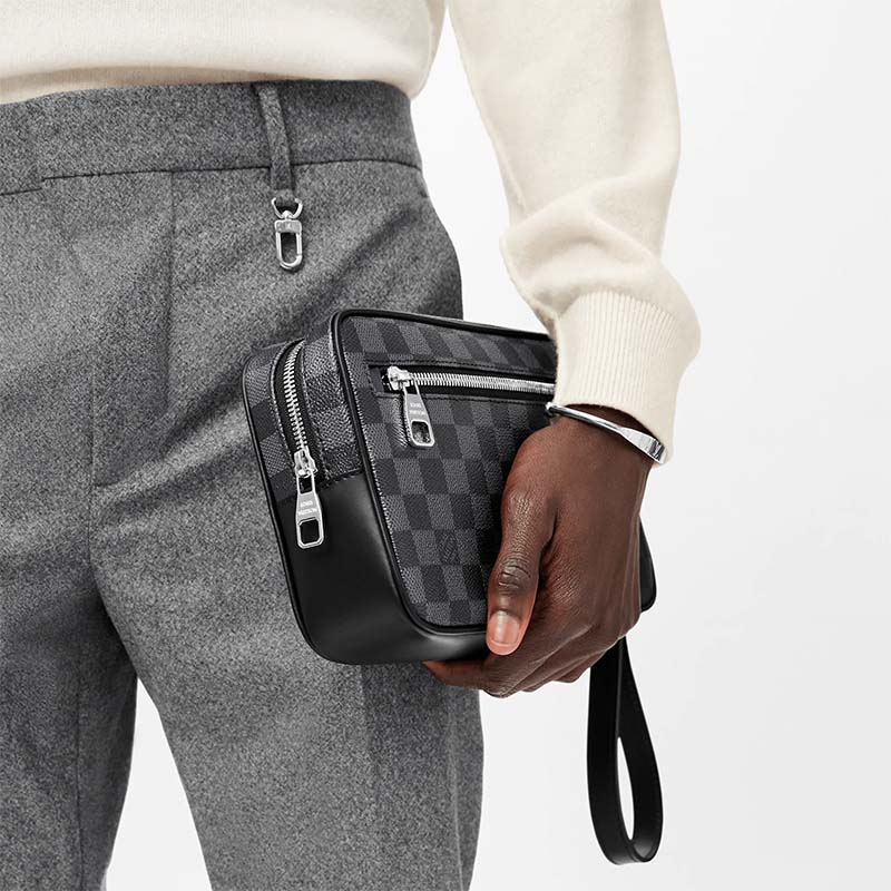 Louis Vuitton LV Men Kasai Clutch in Damier Ebene Canvas - LULUX