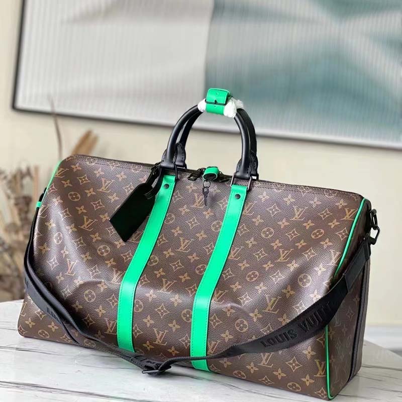 Louis Vuitton Keepall Bandouliere 50 Monogram Macassar Minty Green in  Coated Canvas/Cowhide Leather with Black-tone - US