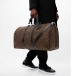 Louis Vuitton LV Unisex Keepall Bandoulière 55 Monogram Canvas Natural Cowhide Leather - Imagen 12