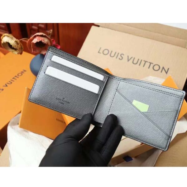 Louis Vuitton LV Unisex Multiple Wallet Gunmetal Gray Monogram Coated Canvas Taiga Cowhide (10)
