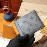 Louis Vuitton LV Unisex Multiple Wallet Gunmetal Gray Monogram Coated Canvas Taiga Cowhide (4)
