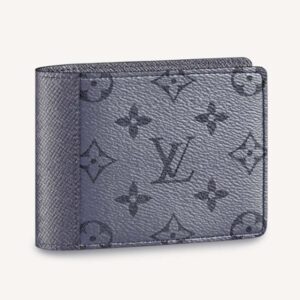 Louis Vuitton LV Unisex Multiple Wallet Gunmetal Gray Monogram Coated Canvas Taiga Cowhide