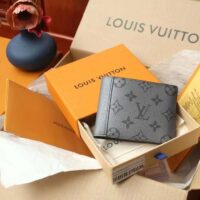 Louis Vuitton LV Unisex Multiple Wallet Gunmetal Gray Monogram Coated Canvas Taiga Cowhide (4)