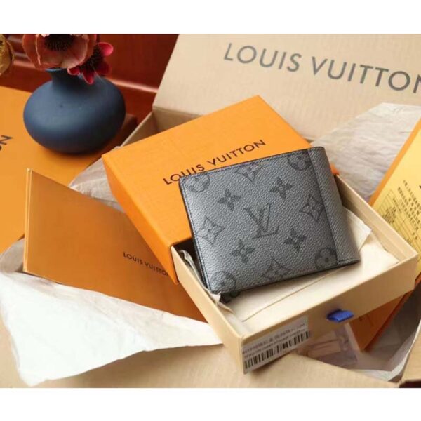 Louis Vuitton LV Unisex Multiple Wallet Gunmetal Gray Monogram Coated Canvas Taiga Cowhide (7)