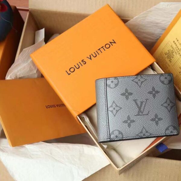 Louis Vuitton LV Unisex Multiple Wallet Gunmetal Gray Monogram Coated Canvas Taiga Cowhide (8)