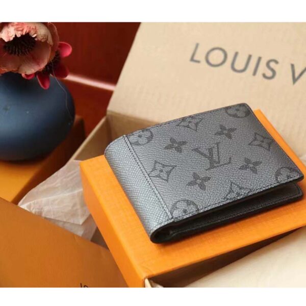Louis Vuitton LV Unisex Multiple Wallet Gunmetal Gray Monogram Coated Canvas Taiga Cowhide (9)