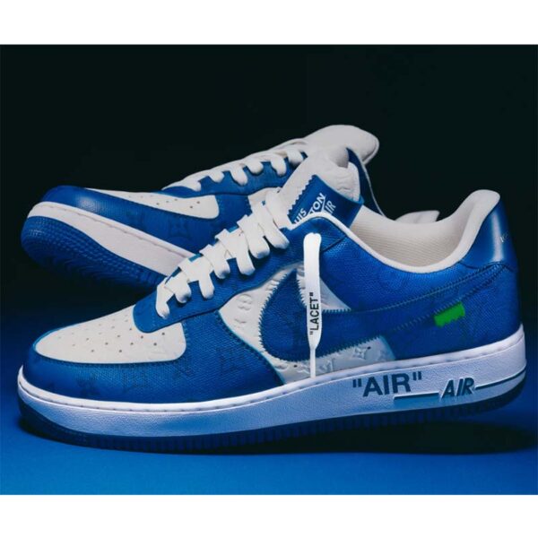 Louis Vuitton LV Unisex Nike Air Force 1 Sneaker Blue Monogram Embossed Calf Leather (2)