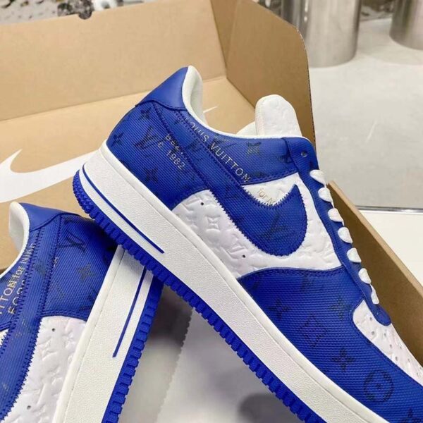 Louis Vuitton LV Unisex Nike Air Force 1 Sneaker Blue Monogram Embossed Calf Leather (3)