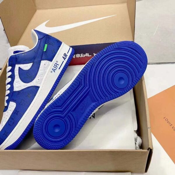 Louis Vuitton LV Unisex Nike Air Force 1 Sneaker Blue Monogram Embossed Calf Leather (4)
