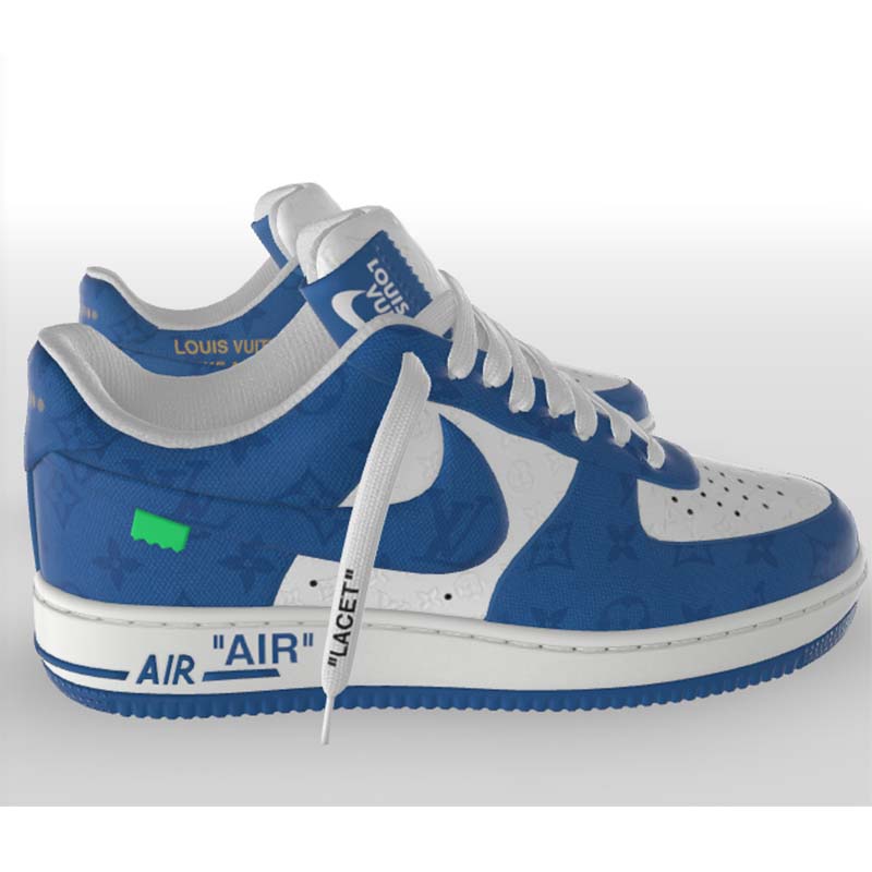 LOUIS VUITTON X NIKE AIR FORCE 1 Calfskin Monogram Mens Sneakers 9 Blue  1299294