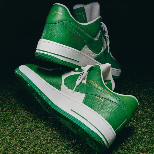 Louis Vuitton LV Unisex Nike Air Force 1 Sneaker Green Monogram Embossed Calf Leather (10)