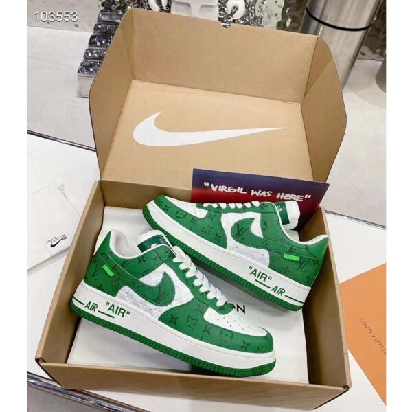 Louis Vuitton LV Unisex Nike Air Force 1 Sneaker Green Monogram Embossed Calf Leather (3)
