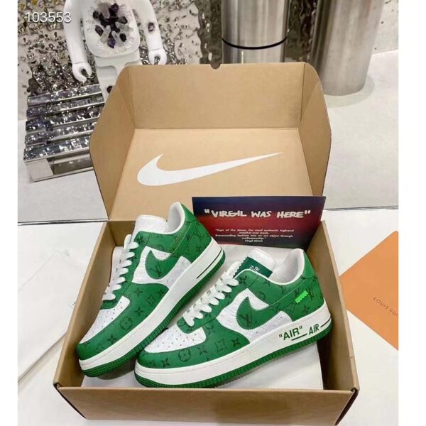 Louis Vuitton LV Unisex Nike Air Force 1 Sneaker Green Monogram Embossed Calf Leather (4)