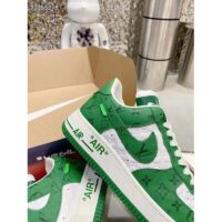 Louis Vuitton LV Unisex Nike Air Force 1 Sneaker Green Monogram Embossed Calf Leather (9)