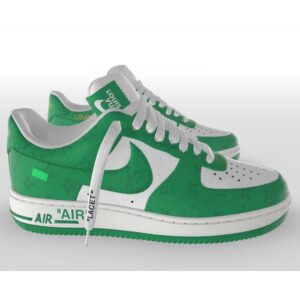 Louis Vuitton LV Unisex Nike Air Force 1 Sneaker Green Monogram Embossed Calf Leather