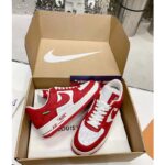 Louis Vuitton LV Unisex Nike Air Force 1 Sneaker Red Monogram Embossed Calf Leather - immagine 5