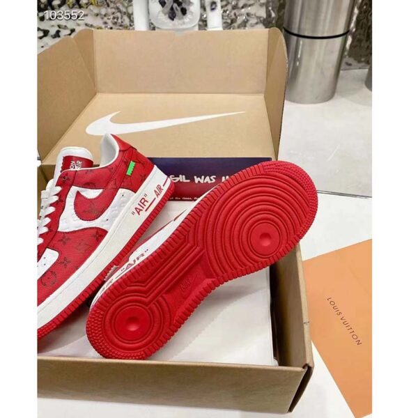 Louis Vuitton LV Unisex Nike Air Force 1 Sneaker Red Monogram Embossed Calf Leather (4)