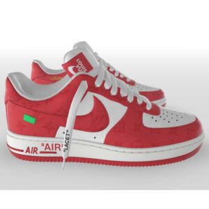 Louis Vuitton LV Unisex Nike Air Force 1 Sneaker Red Monogram Embossed Calf Leather